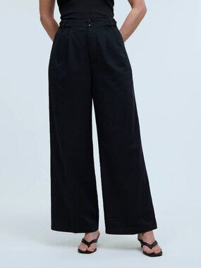 Madewell Curvy Harlow Wide Leg Pants Drapey Twill Black Trousers Linen Blend 12